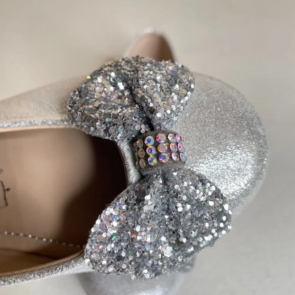 KidExpress Silver Glitter Bow Ballet Flats Size EU 31